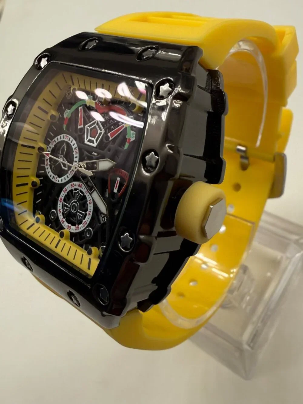 FENSIR Mens Black Analog Dial Skeleton 43MM Waterproof Quartz Designer Watch NIB